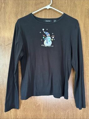 Vintage Crystal-Kobe Black Long-Sleeve Snowman Tee